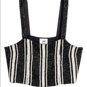 Black and white beaded crop top